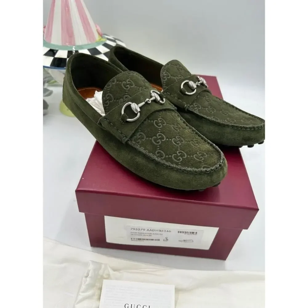 Men's Gucci GG embossed suede driver loafers size 9 fits 9.5 US made in Italy